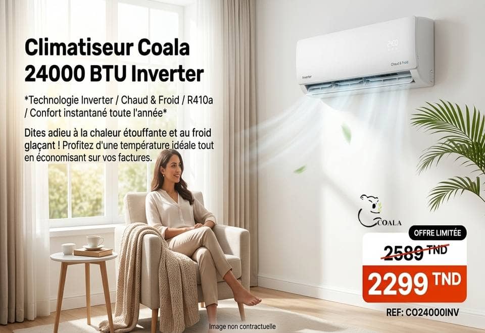 Climatiseur Coala 24000 BTU Inverter T3 R410 Chaud &amp; Froid SP24CF-INVT